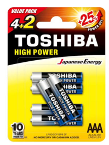 Εικόνα από Μπαταρίες Toshiba High Power AAA (blister 4+2pcs) - LR03GCP BP6 2F